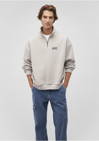 Mavi - Mavi Logo Baskılı Yarı Fermuarlı Gri Sweatshirt 0s10208-70074 Gri