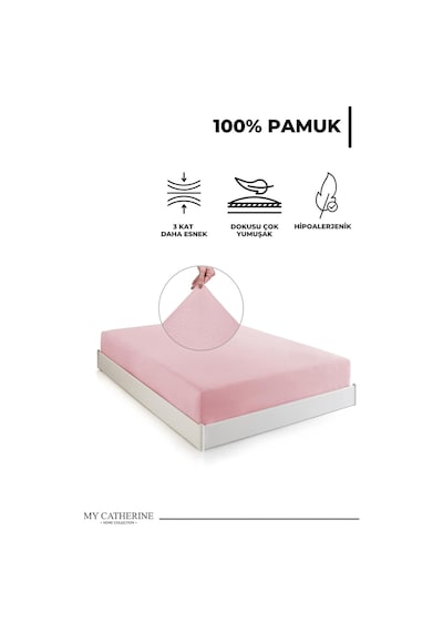 Lastikli & Hipoalerjenik Çarşaf%100 Pamuk Penye Kumaş Pembe 140x200, Luxcarsaf Çok Renkli