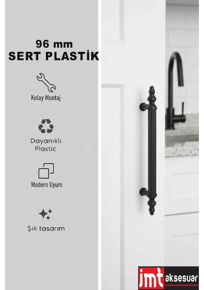 Sert Plastik 96 Mm Siyah Mobilya Mutfak Dolabı Komidin Tv Ünütesi Kulpları 10 Adet Siyah