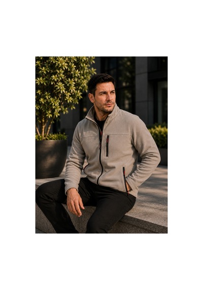 Luxıc Core Erkek Gri Fermuarlı Polar Ceket Dik Yaka Günlük Ve Outdoor Kullanım
