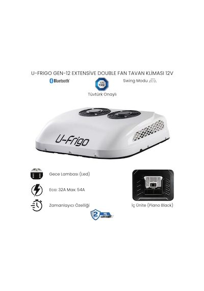 U-frigo Araç Tavan Park Kliması Çift Fanlı 12v 54 Amper Gen-12 Extensive Karavan,minibüs
