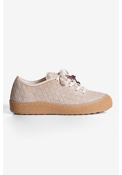 Mubiano Kadın Sneaker Örgü Desenli Boncuk Püskül Detaylı Besa Bej