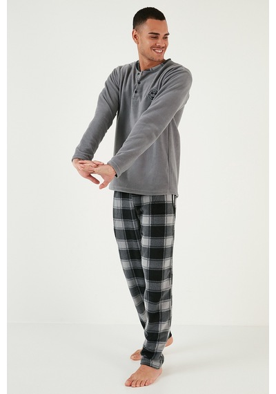 Buratti Ekose Regular Fit Bisiklet Yaka Kışlık Polar Erkek Pijama Takımı 609610013W4 Gri