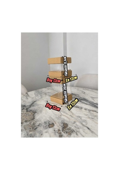 Asetat Hediye Kutusu Katlanabilir-pratik Kurulum 2'li Set 1takım Kraft Büyük Boy 12 12 20cm Küçük Boy 12 12 13,5cm 5