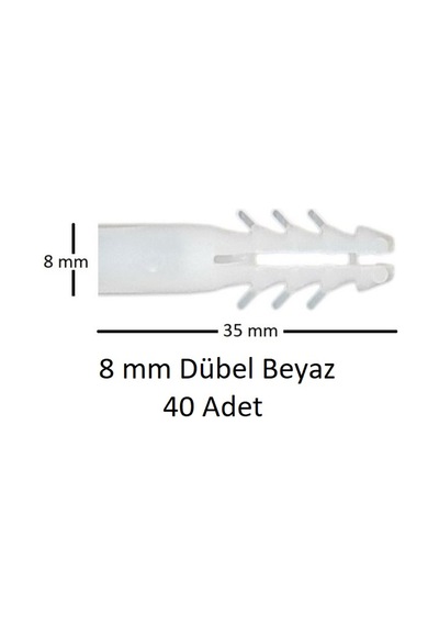 Dübel, 8 Mm Beyaz Dübel, 40 Adet