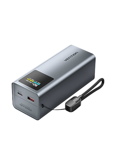 Vention Powerhive Serisi 20000mah 100w Powerbank Tft Ekranlı 3 Çıkışlı 2xusb-c + 1xusb-a Hızlı Şarj Ve Askılı Kablo Tasarımlı Gri