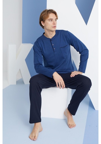 Kly Erkek Uzun Kol Midi Yaka İndigo Pijama Takımı C9t2n5o0 001
