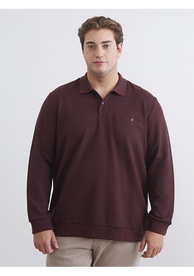 Lcwaıkıkı Classic Bordo Büyük Beden Polo Yaka Erkek Sweatshirt