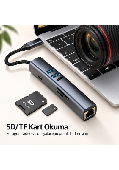 Woyax 7 İn 1 Type-c Usb Hub Çoklayıcı Dönüştürücü Converter 4k 30hz Hdmı 100w Pd Usb 3.0 Usb 2.0 Usb-c Sd/tf Kart Okuyucu 100 Mbps Ethernet Apple Uyumlu MacBook Laptop Tablet
