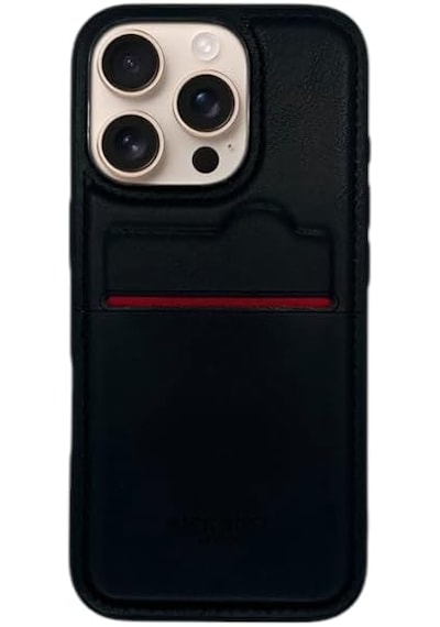 Apple Uyumlu iPhone 16 Pro Max Kartlıklı Lüx Deri Kılıf Siyah Siyah