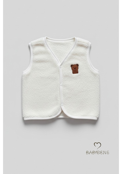 Babyden's Welsoft Kız Bebek Çocuk Çıtçıtlı Yelek Yumuşak Dokulu,ayıcık Armalı,peluş Bebek Yeleği Ekru