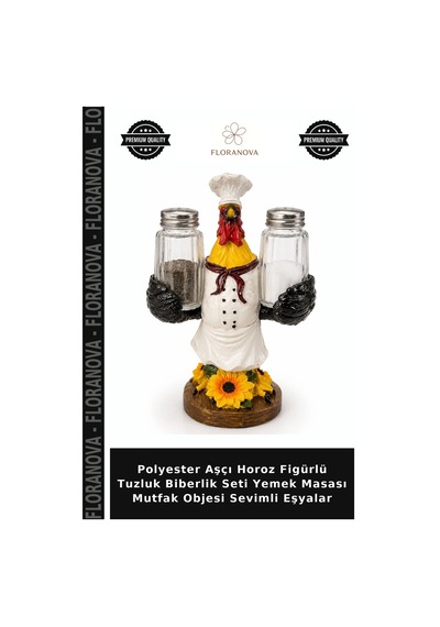 Polyester Aşçı Horoz Figürlü Tuzluk Biberlik Seti Yemek Masası Mutfak Objesi Sevimli Eşyalar Çok Renkli