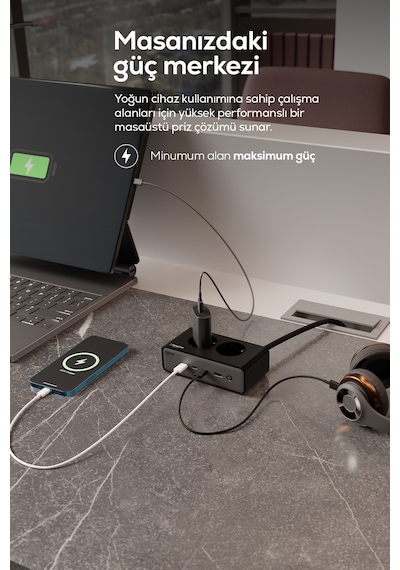 Masaüstü Priz Hızlı Şarj İstasyonu 6 İn 1 2x 4000w Ac, 65w 3xusb-c, 1 Usb-a, 100w Kablo X6423
