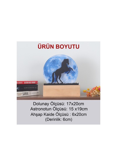 Işıklı Pleksi Dolunay Kişiselleştirilebilir Dekoratif Biblo Ahşap Sage At Anahtar Askılığı Mavi - 740155317 Mavi