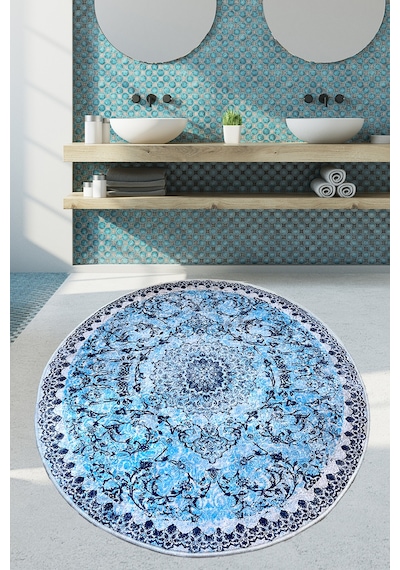Raiya Çap Djt 120x120 cm Banyo Halısı Paspas Yıkanabilir Kaymaz Mavi