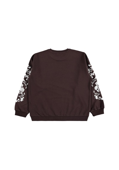 Civil Girls Çiçek Baskılı 10-13 Yaş Sweatshirt - Kahverengi Koyu Kahverengi