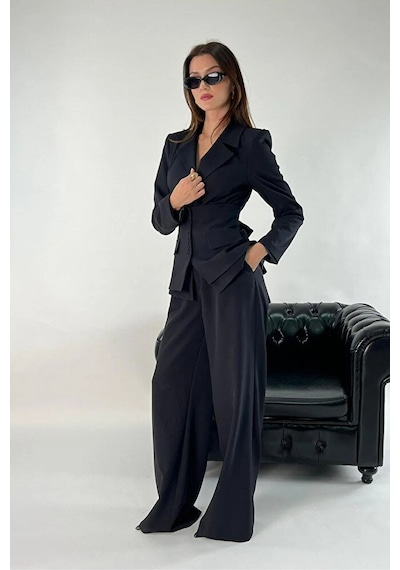 Üçlü Blazer Korse Pantolon Takım Siyah