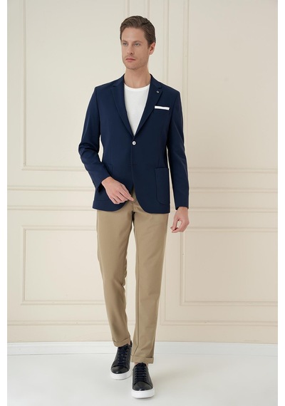 Efor Slim Fit Torba Cep Esnek Spandex Karışımlı Düz Lacivert Blazer Ceket C 696 Lacivert