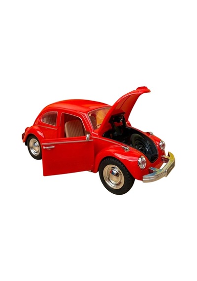 Nostaljik Beetle Vosvos Oyuncak Araba - 17cm Büyük - Sesli Işıklı Ve Sürtmeli - Kırmızı Model Araba Çok Renkli