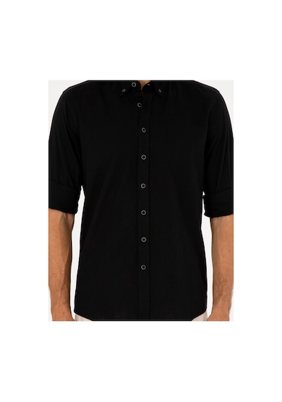 Pierre Cardin Keten Karışımlı Regular Fit Uzun Kollu Gömlek 1834748 Siyah
