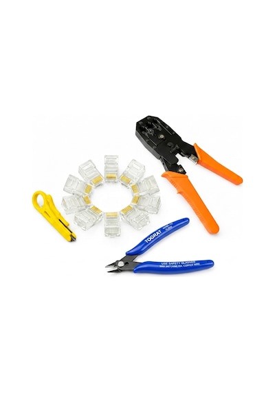 Rj45 Sıkma Pensesi + 100 Adet Rj45 Konnektör + Yan Keski Network Seti