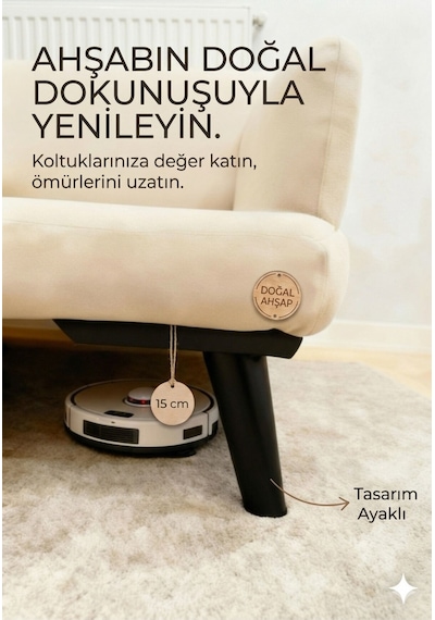 1. Sınıf Gürgen Ağacı Siyah Mobilya Kanepe Koltuk Tv Ünitesi Mobilya Ayakları 6'lı Set Köşe Ayak Ve Destek Ayağı 15 Cm Robot Süpürge Uyumlu