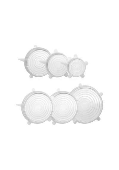 Silikon Streç Kapak Seti, Gıda Saklama Kabı Kapağı, Plastik, Çok Renkli, 6'lı Set, Elde Yıkanabilir Beyaz - Çok Renkli