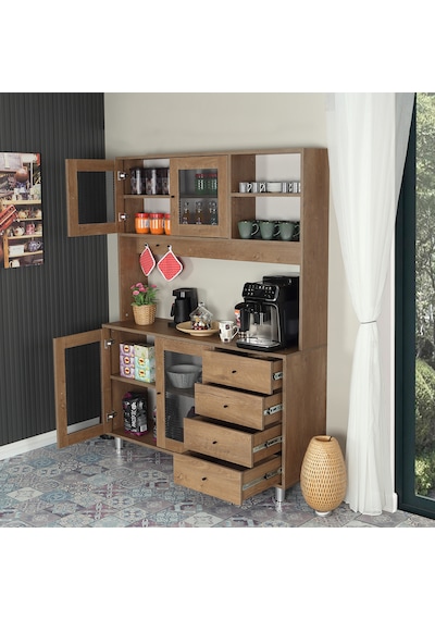 Pasific Home Grano Kahve Köşesi Çok Amaçlı Kiler Dolabı, 140 cm, Koyu Meşe
