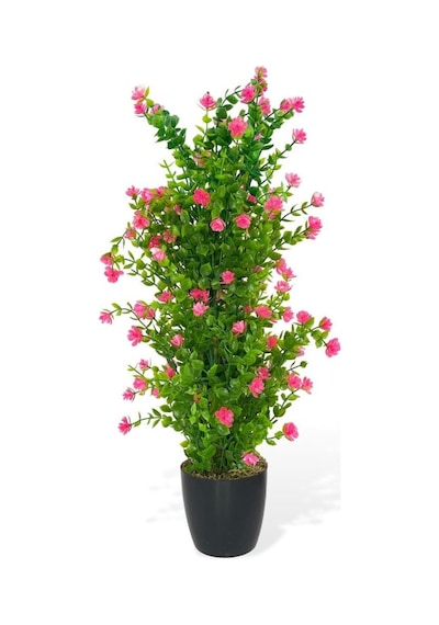 Yapay Çiçek Siyah Saksıda Pembe Mineli Şimşir Ağacı 55cm