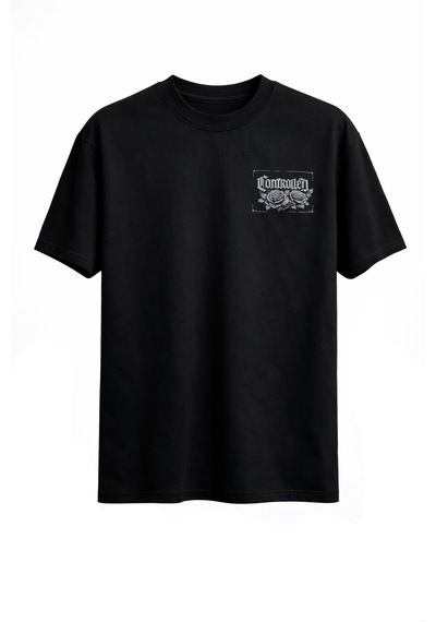 Sırt Baskılı %100 Pamuk Oversize T-shirt Controlled Antrasit - Siyah