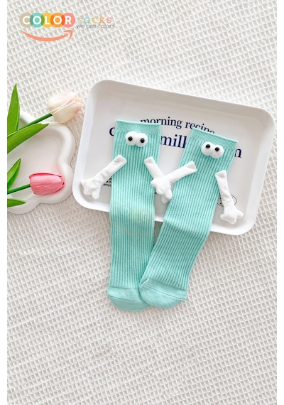 Color Socks Turkuaz Çocuk Mıknatıslı El Ele Tutuşan Çoraplar Topuksuz Turkuaz