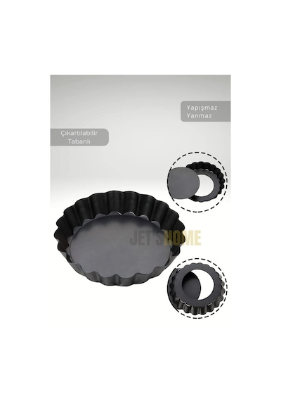 6 Lı Set Mini Boy Tart Kalıbı Çıkartılabilir Tabanlı Turta Kalıbı Karbon Çelik Kek Kalıbı 10 Cm Siyah