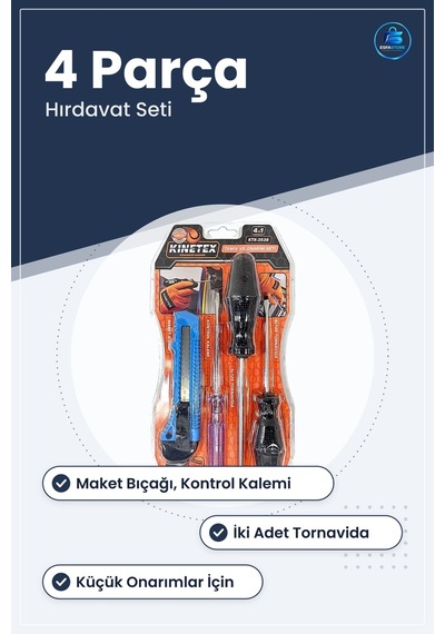 Tamir Onarım Seti 4 Parça Maket Bıçağı Kontrol Kalemi Tornavida H