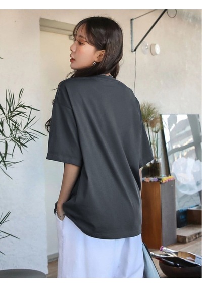 Flood Of Style Kadın Koyu Gri Original Vintage Raw Baskılı Oversize Bisiklet Yaka Tişört