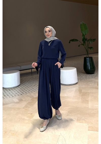 Riella Butik Hera Oysho Kumaş Oversize Günlük Tesettür Takım Lacivert