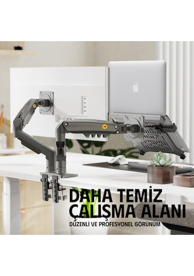 Nb Ergonomic Nb F160-fp Amortisörlü 17-32 Monitör Tutucu Ve 10-17 Laptop Standı Koyu Gri