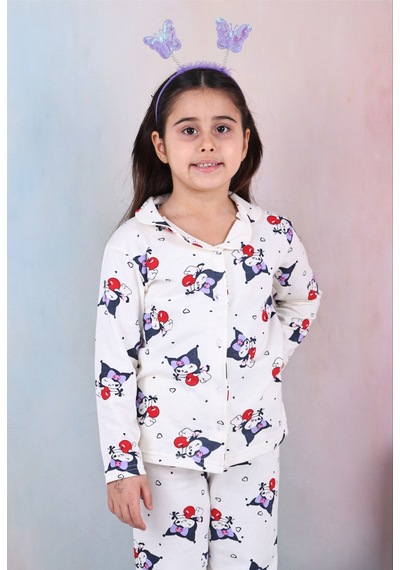 Free Beka Kız Çocuk Önden Düğmeli Kuromi Desenli Pijama Takımı %100 Pamuklu Pijama Takımı Beyaz Free Beka Kız Çocuk Önden Düğmeli Kuromi Desenli Pijama Takımı %100 Pamuklu Pijama Takımı Beyaz