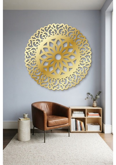 Lotus Mandala Metal Duvar Tablosu - Duvar Sanatı - Duvar Dekoru - Altın
