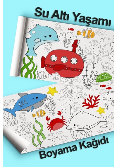 Melolisa Deniz Yaşamı Ve Su Altı Temalı Bebek, Kreş Ve Çocuk Aktivite Ve Boyama Rulosu - Kids Coloring Roll