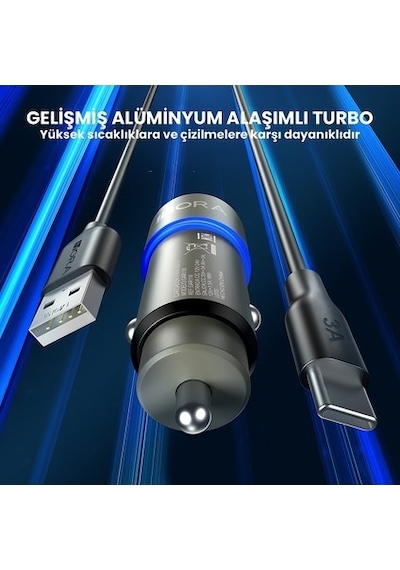 Gar156 Pd20w Alüminyum Araç Şarj Aleti - Type-c Portlu Hızlı Şarj Cihazı - Siyah