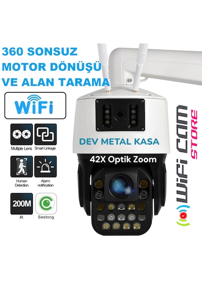 Çift Kameralı 42x Optik Zoom Dev Metal Kasa Wıfı Kamera