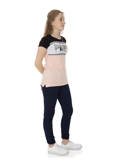 Toontoy Kids Toontoy Kız Çocuk T-shirt Paris Pul Nakış Pudra