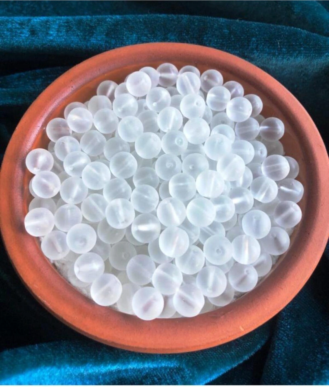 8mm Oval Buzlu Beyaz Cam Boncuk - Takı Boncuğu - 50 Adet -