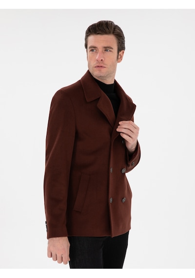 Cacharel Pas Slim Fit Yün Karışımlı Kaşe Kaban Kahverengi