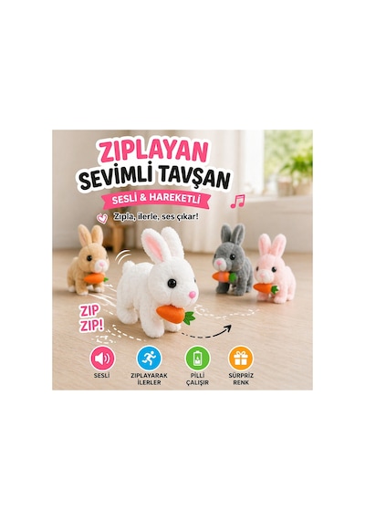 Pilli Zıplayan Tavşan Oyuncak Sevimli Peluş Hareketli Tavşan