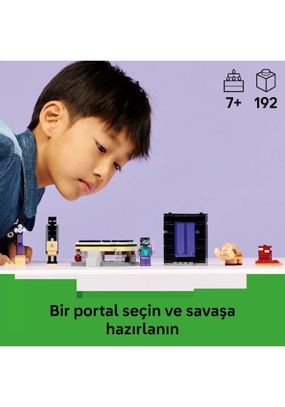LEGO® Minecraft® Nether ve End Geçidi Yolculuğu 21584 -7 Yaş ve Üzeri Çocuklar için Minifigür İçeren Oyuncak Yapım Seti(192 Parça)