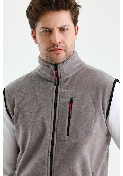 Monox Erkek Tam Fermuarlı Spor Polar Yelek Gri
