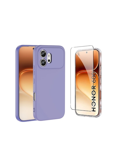 Honor 600 Uyumlu Içi Kadife Lansman Kılıf Ve Şeffaf Temperli Cam Ekran Koruyucu Lila