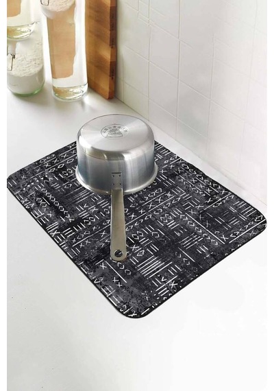 Gri Etnik Microfiber Bulaşık Kurutma Kurulama Matı Mm013n11