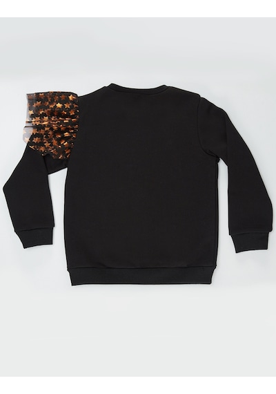 Kız Çocuk Yıldız Desenli Siyah Uzun Kollu Sweatshirt 4-10 Yaş